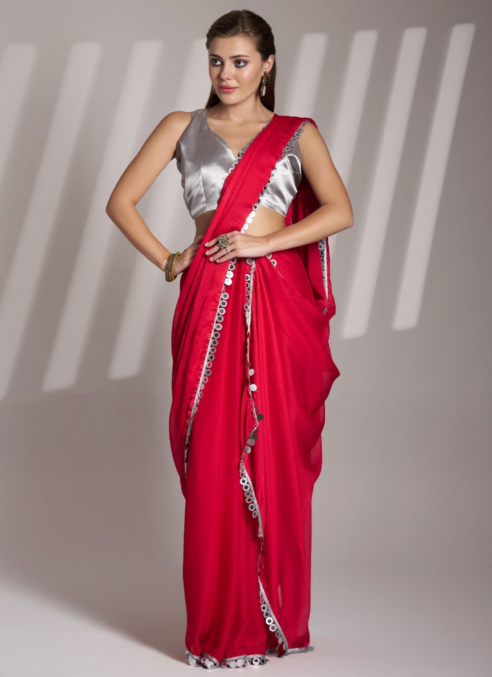Designer Border Work Red Rangoli Saree S13592