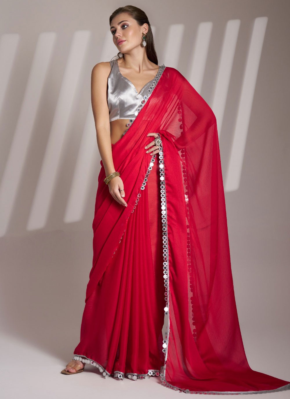 Designer Border Work Red Rangoli Saree S13592