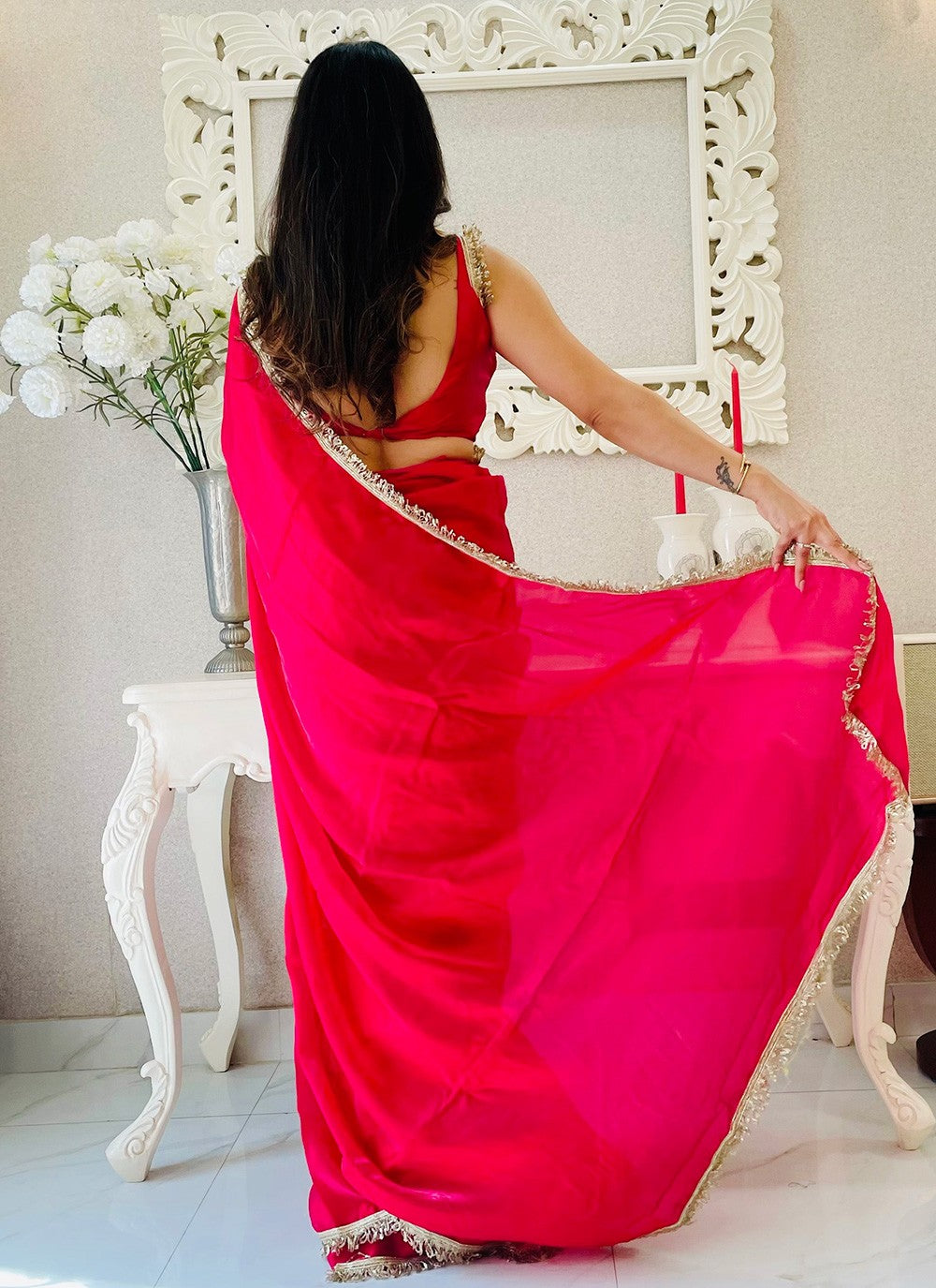 Embroidered Satin Red Contemporary Saree S15219