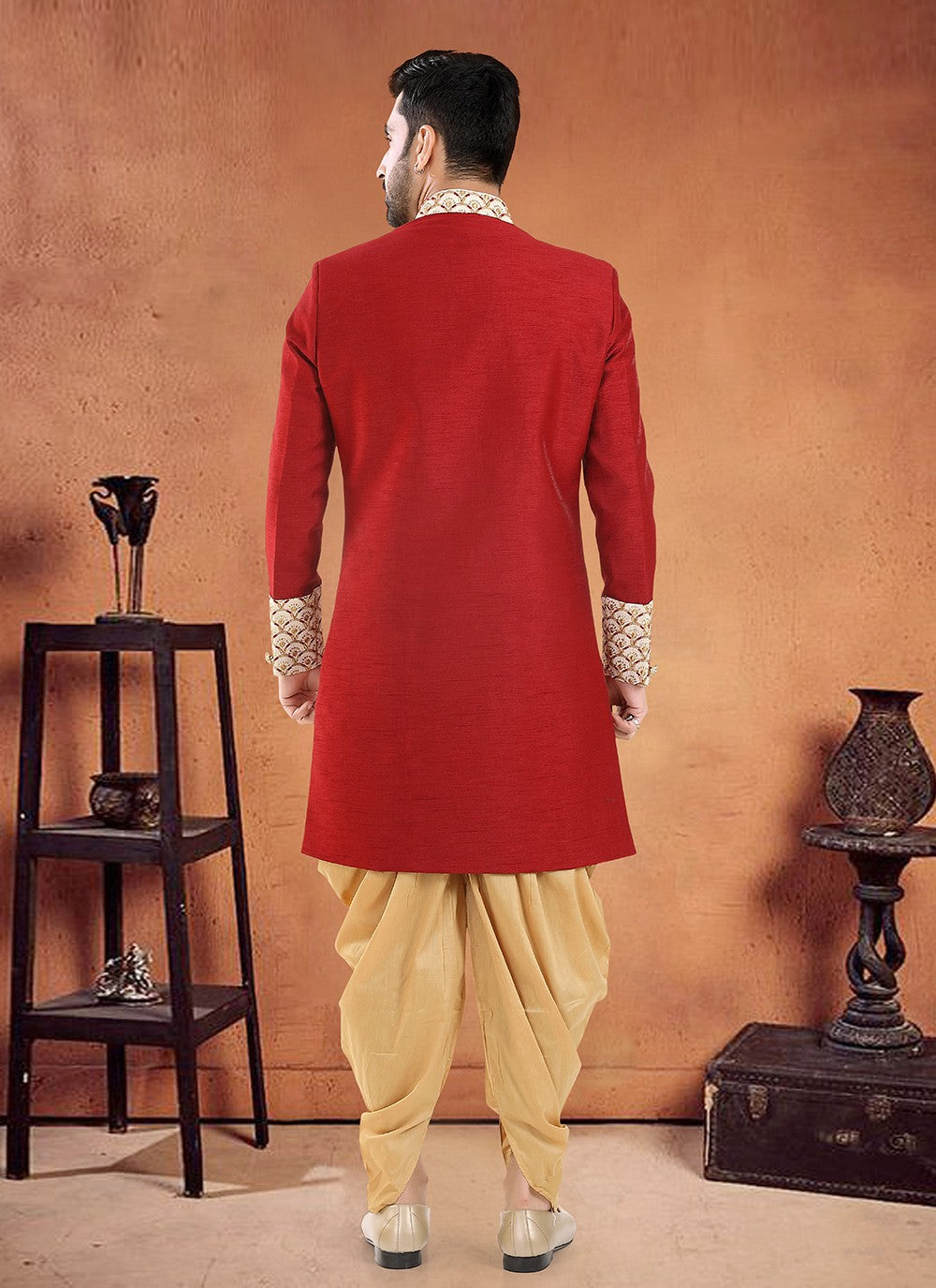 Diamond Silk Red Sherwani - M8121