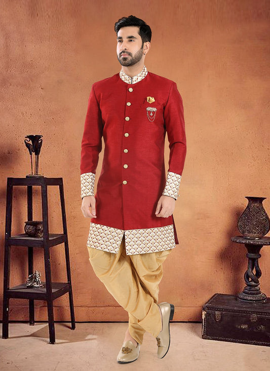 Diamond Silk Red Sherwani - M8121