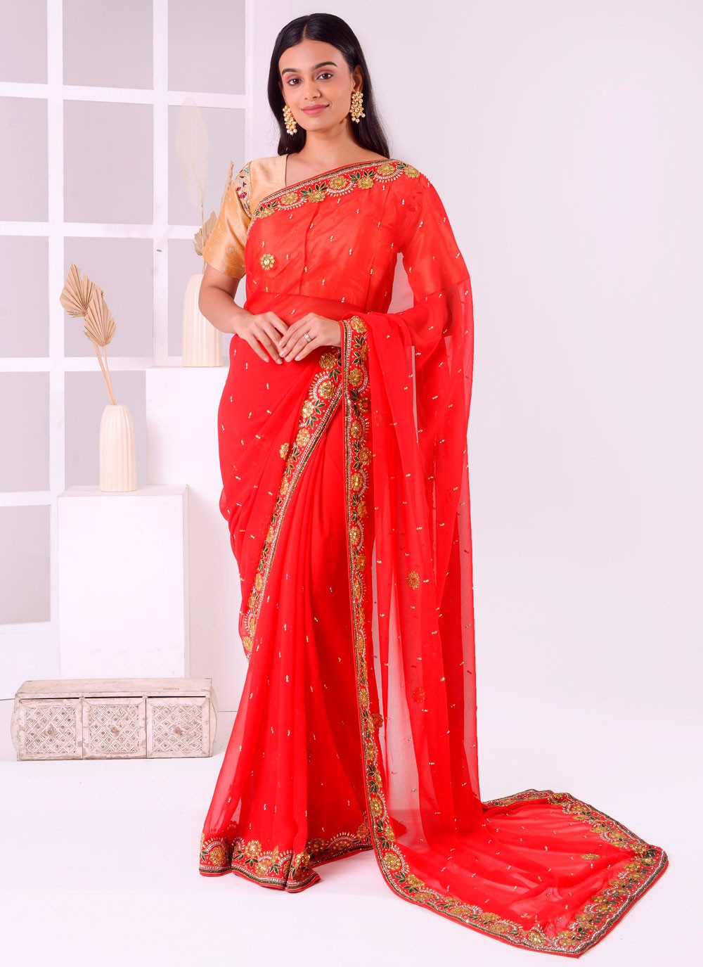Classic Embroidered Georgette Saree - S7711