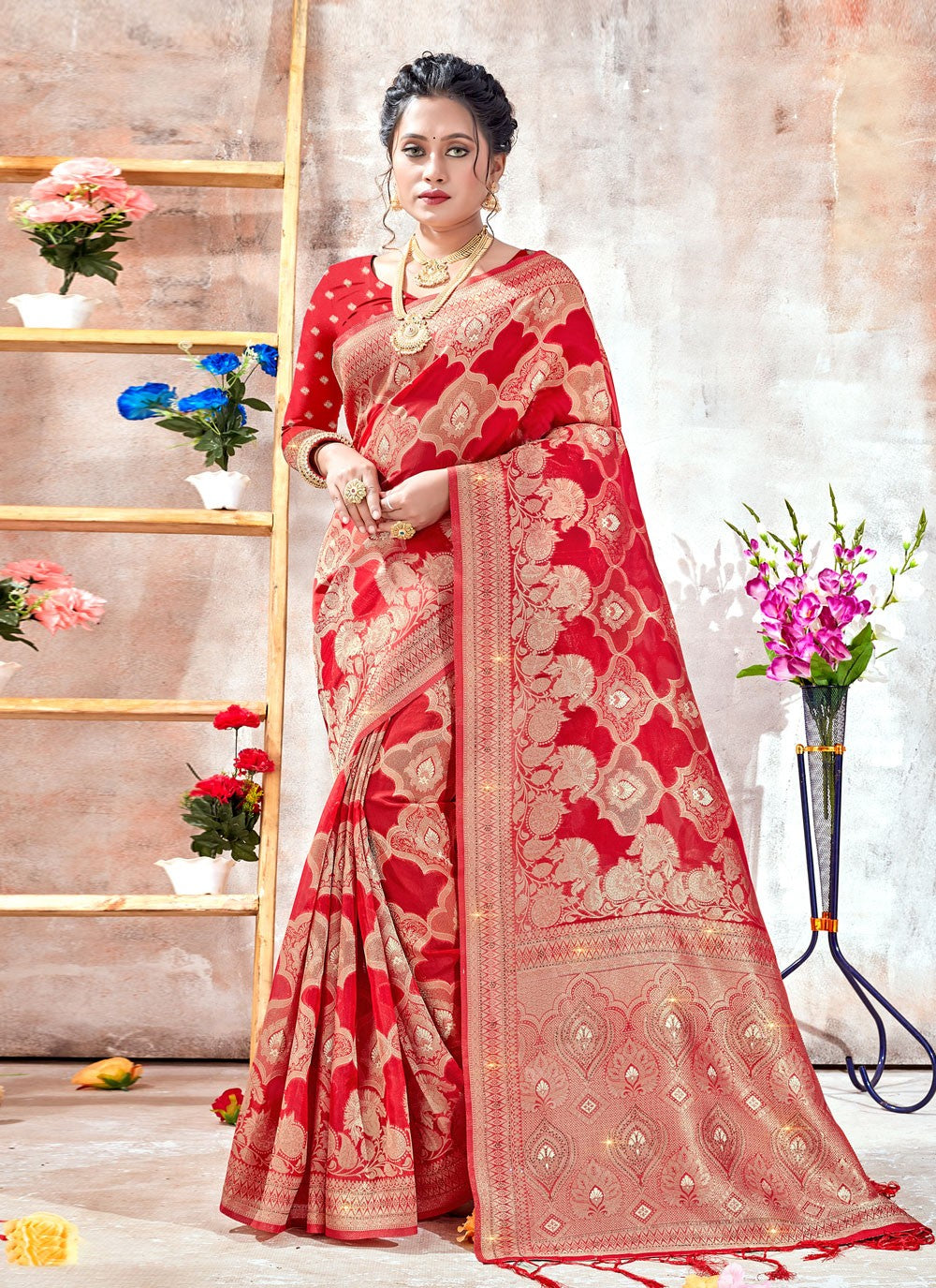 Designer Weaving Zari Organza Saree - S3050