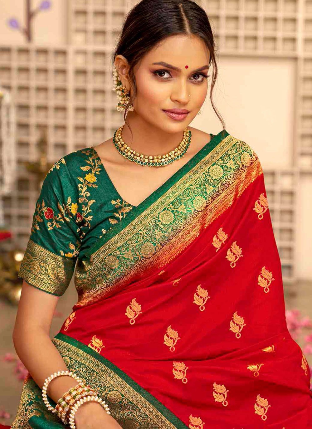 Red Silk Traditional Saree Weaving Zari S20399