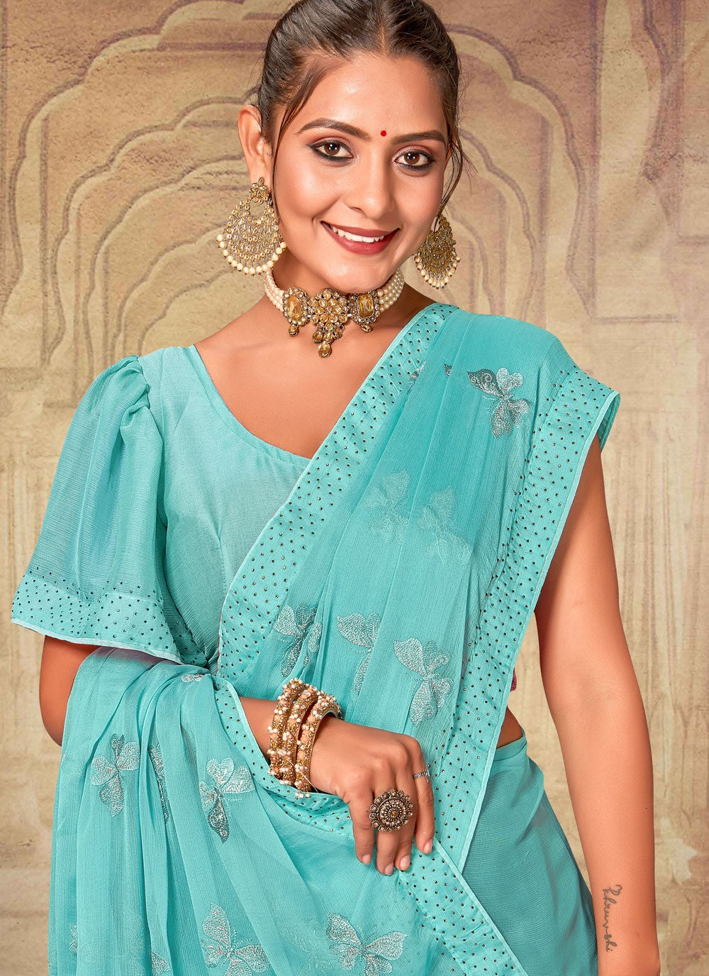 Classic Embroidered Chiffon, Silk Saree - S4086