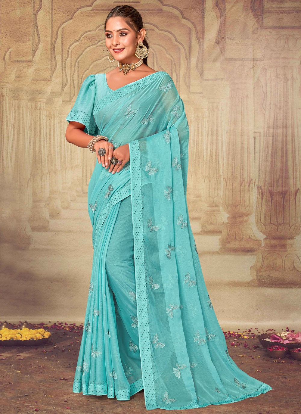 Classic Embroidered Chiffon, Silk Saree - S4086