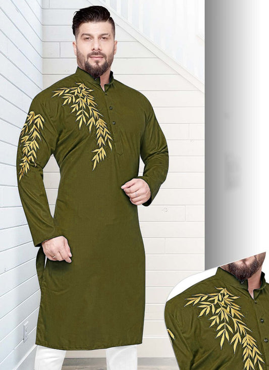 Resham Cotton Green Kurta - M2262