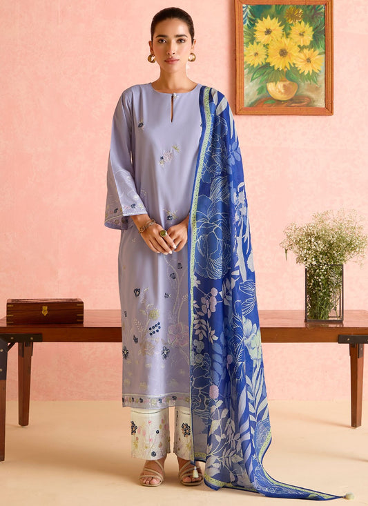 Embroidered Cotton Lawn Lavender Pant Style Suit T6456