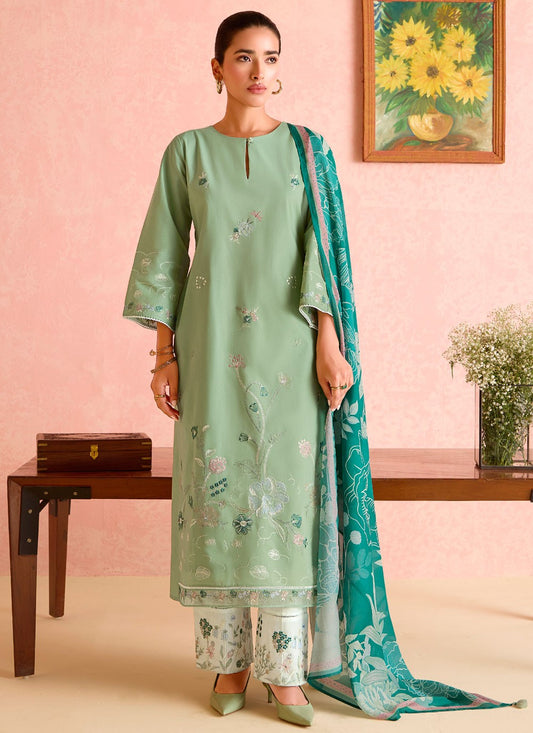 Embroidered Cotton Lawn Green Salwar Suit T6454