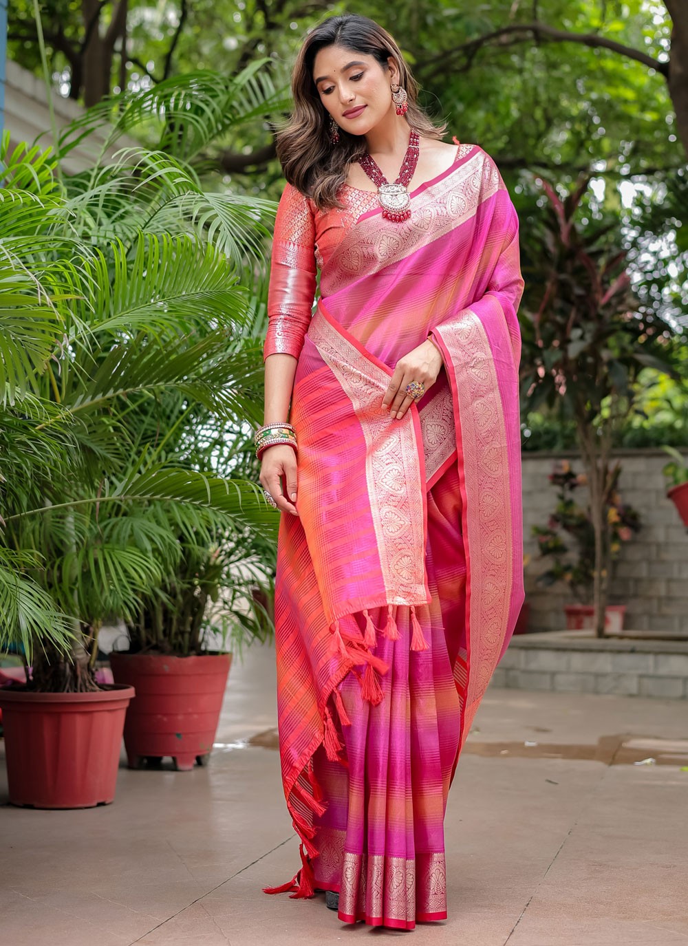 Traditional Woven Pink Banarasi Silk S12411