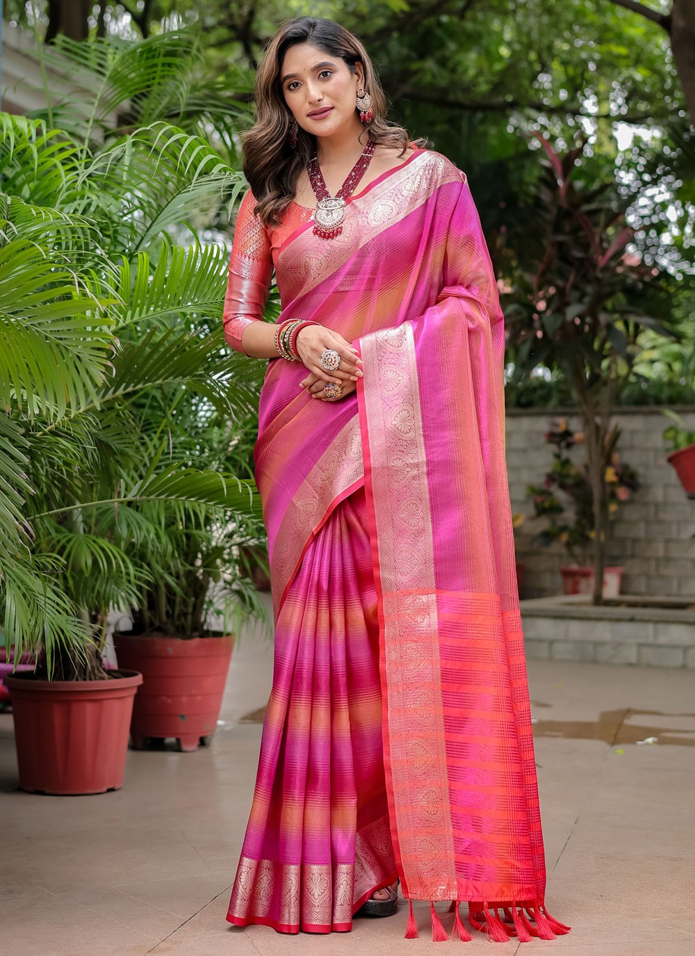 Traditional Woven Pink Banarasi Silk S12411