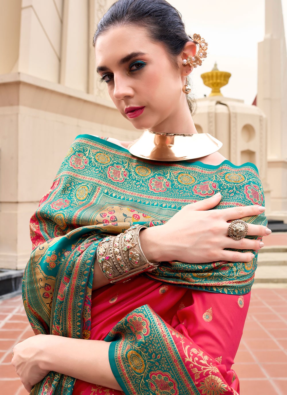 Weaving Zari Banarasi Silk Pink Saree S14666