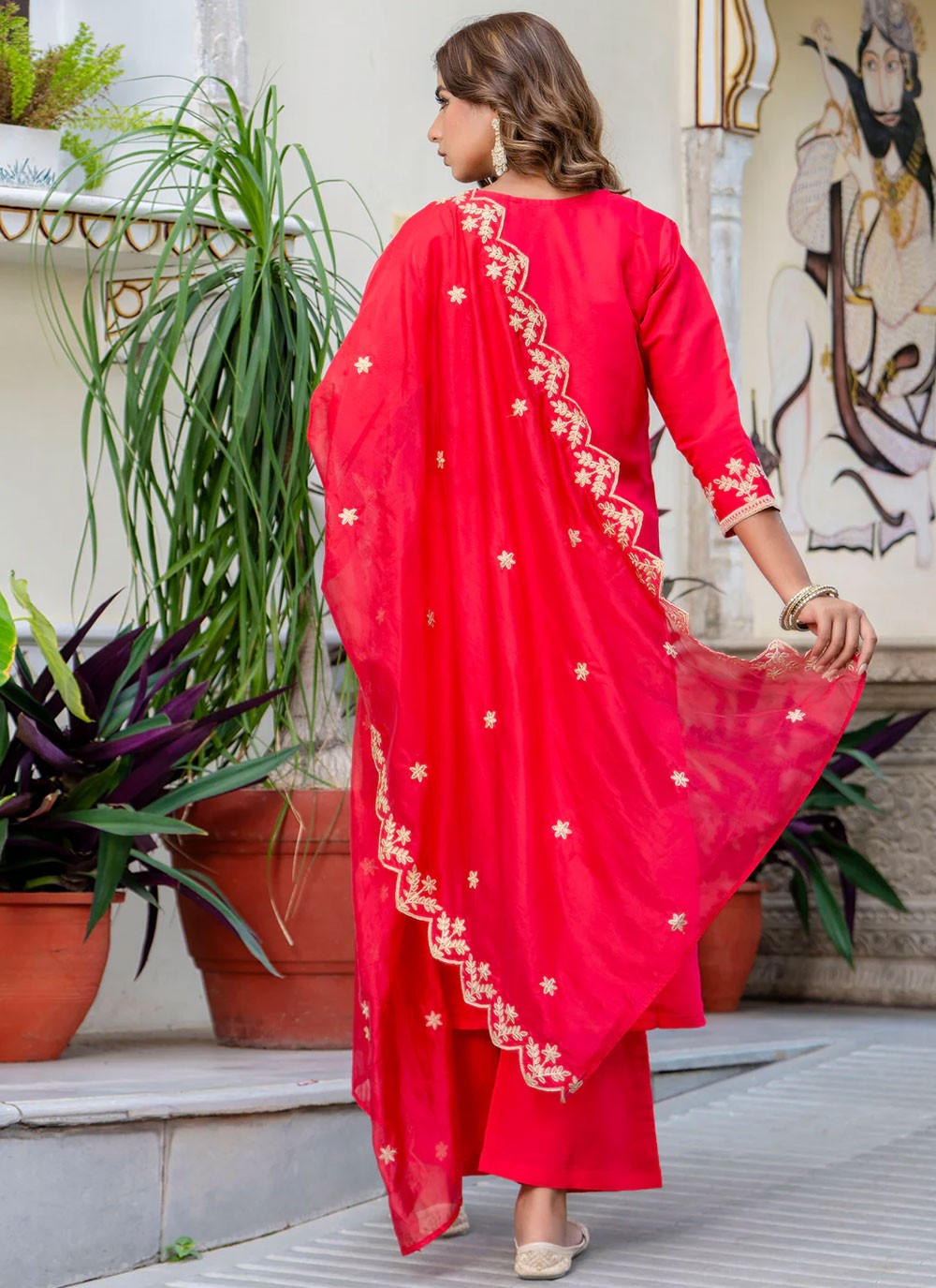 Salwar Suit Embroidered Pink Silk Blend T5865