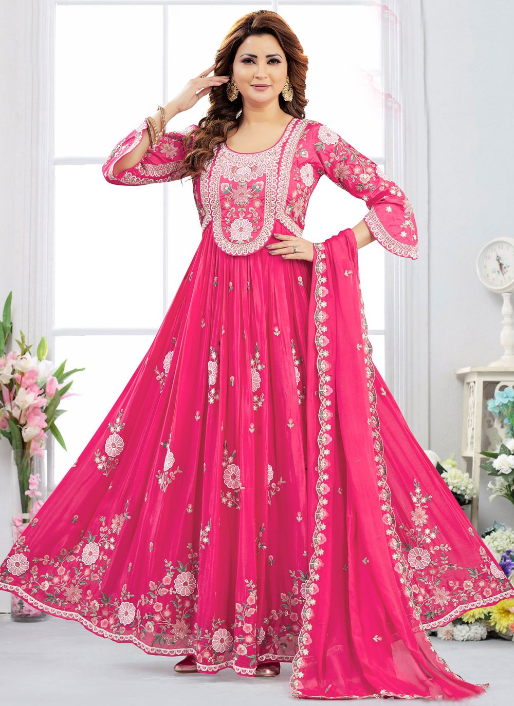 Embroidered Georgette Pink Gown G1966