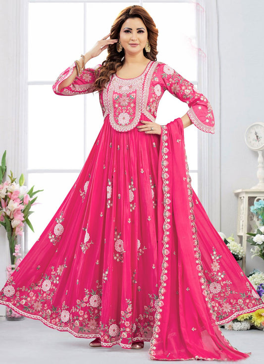 Embroidered Georgette Pink Gown G1966