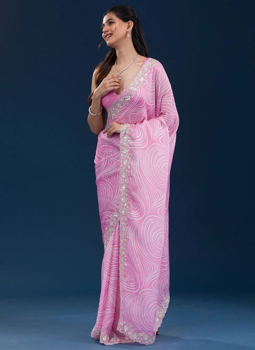 Classic Saree Cord Pink Georgette S12352