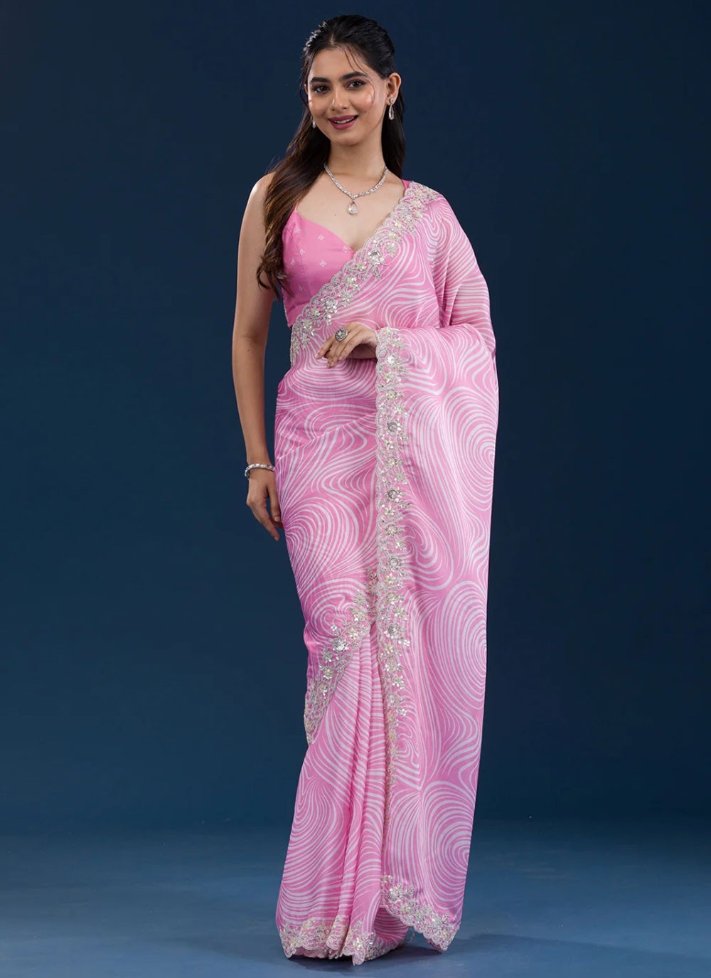 Classic Saree Cord Pink Georgette S12352