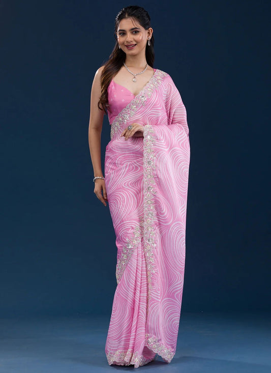Classic Saree Cord Pink Georgette S12352