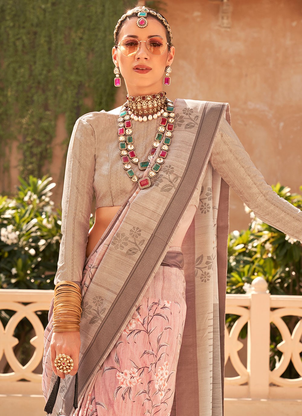 Classic Foliage Prints Raw Silk Saree - S7204