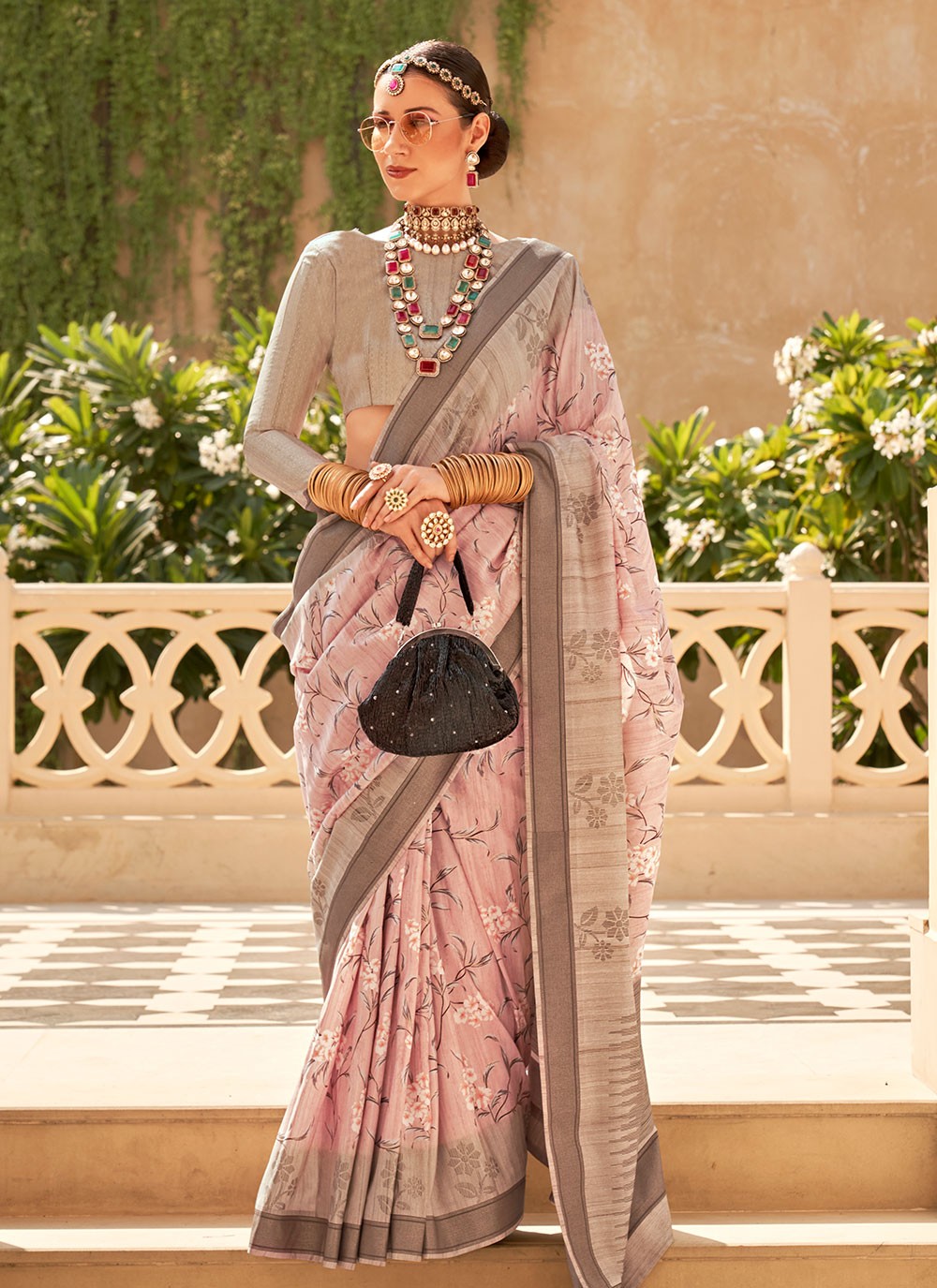 Classic Foliage Prints Raw Silk Saree - S7204