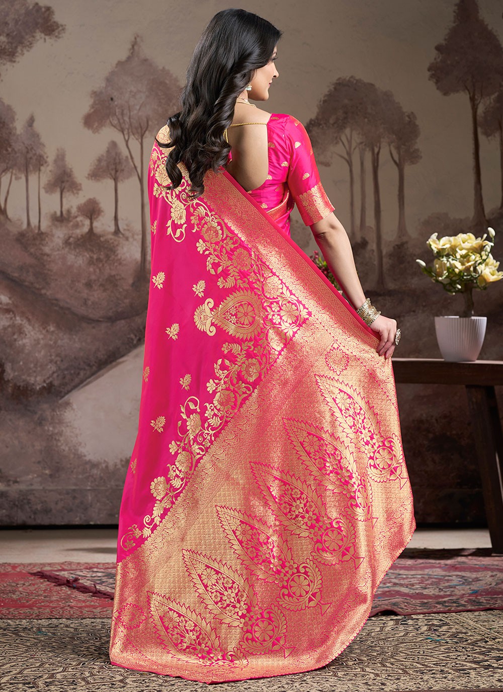 Classic Saree Jacquard Work Pink Jacquard Silk Saree S12584