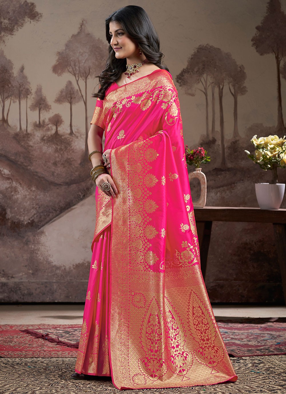 Classic Saree Jacquard Work Pink Jacquard Silk S12584