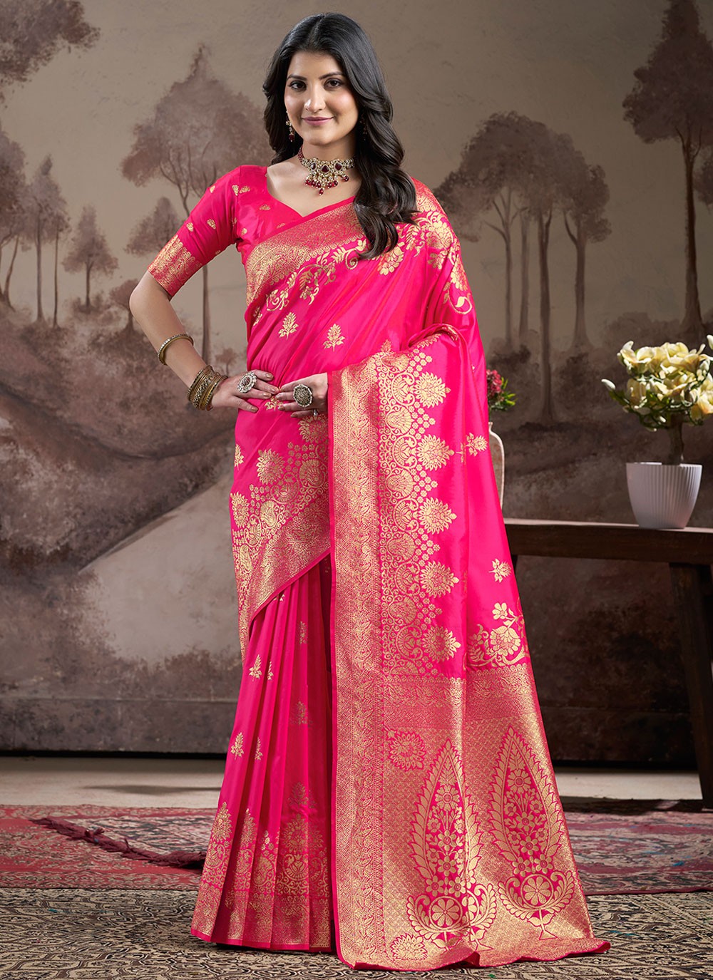 Classic Saree Jacquard Work Pink Jacquard Silk Saree S12584