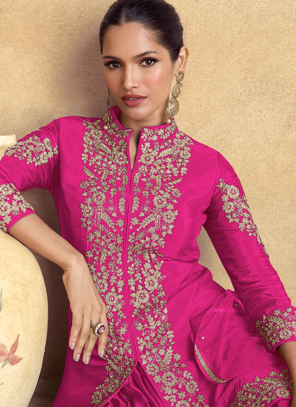 Salwar Suit Embroidered Pink Chinon T5773