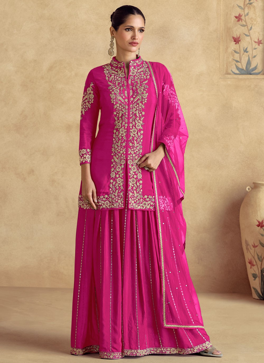 Salwar Suit Embroidered Pink Chinon T5773
