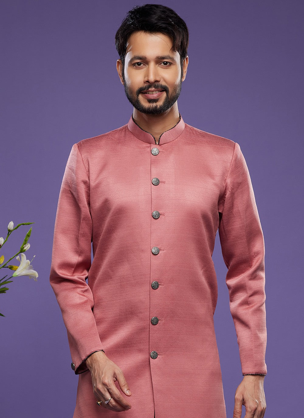 Thread Banarasi Silk Pink Indo Western - M6046