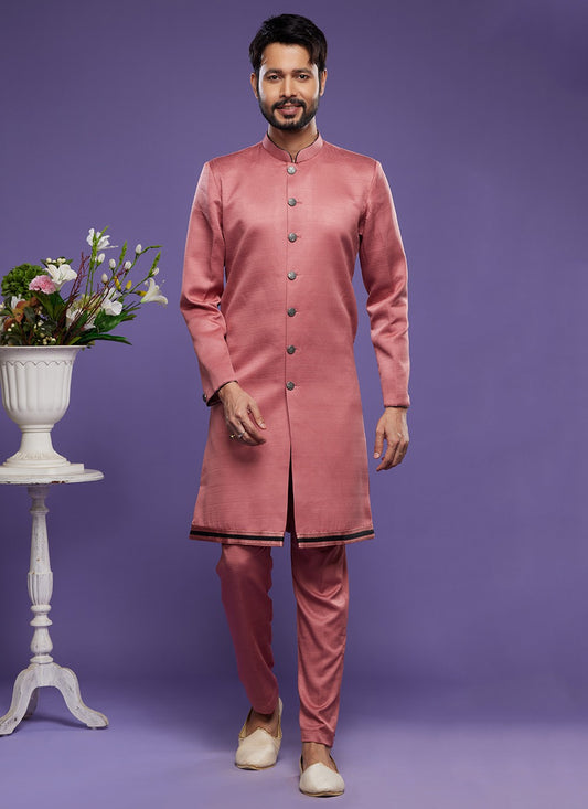 Thread Banarasi Silk Pink Indo Western - M6046