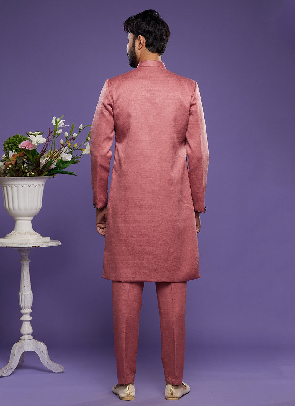 Thread Banarasi Silk Pink Indo Western - M6046