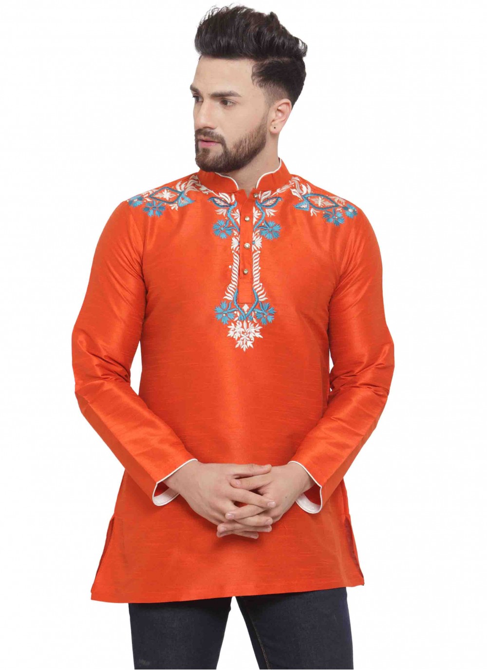 Embroidered Art Dupion Silk Rust Kurta - M1692