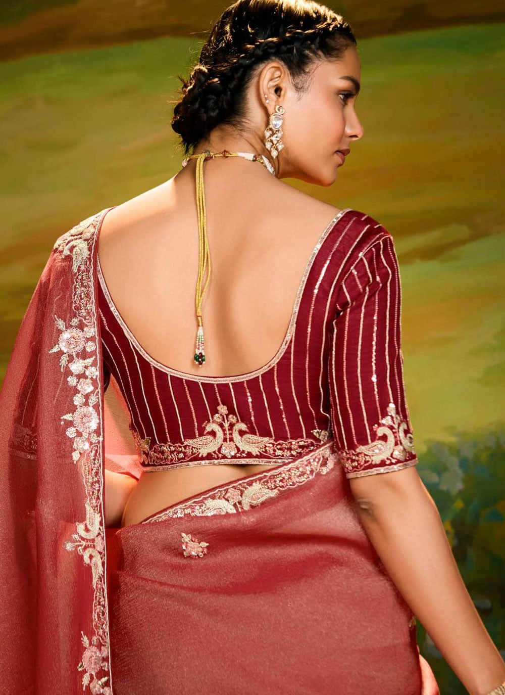 Embroidered Fancy Fabric Rust Classic Saree S15252
