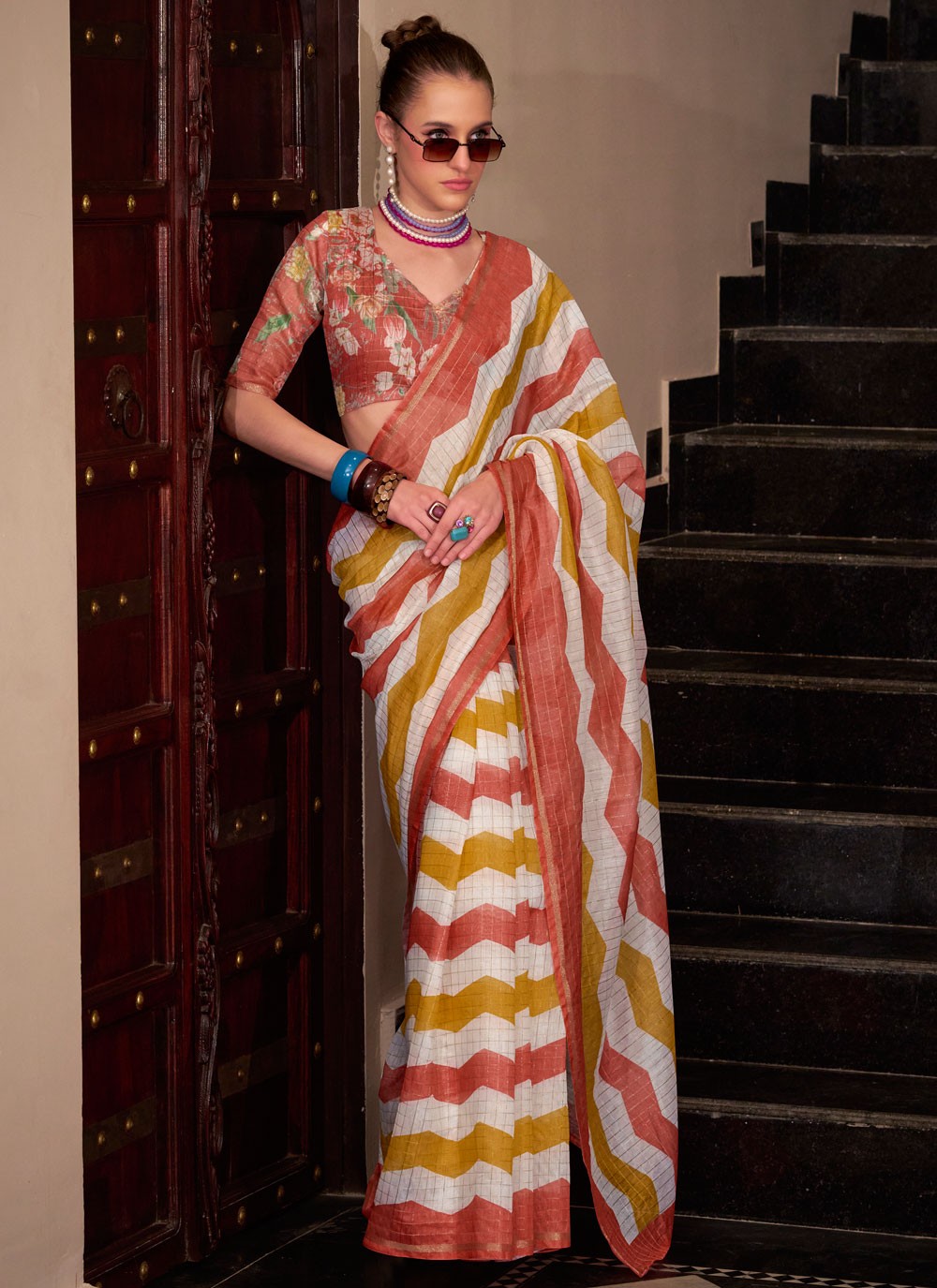 Strips Cotton Silk Rust Saree S14780