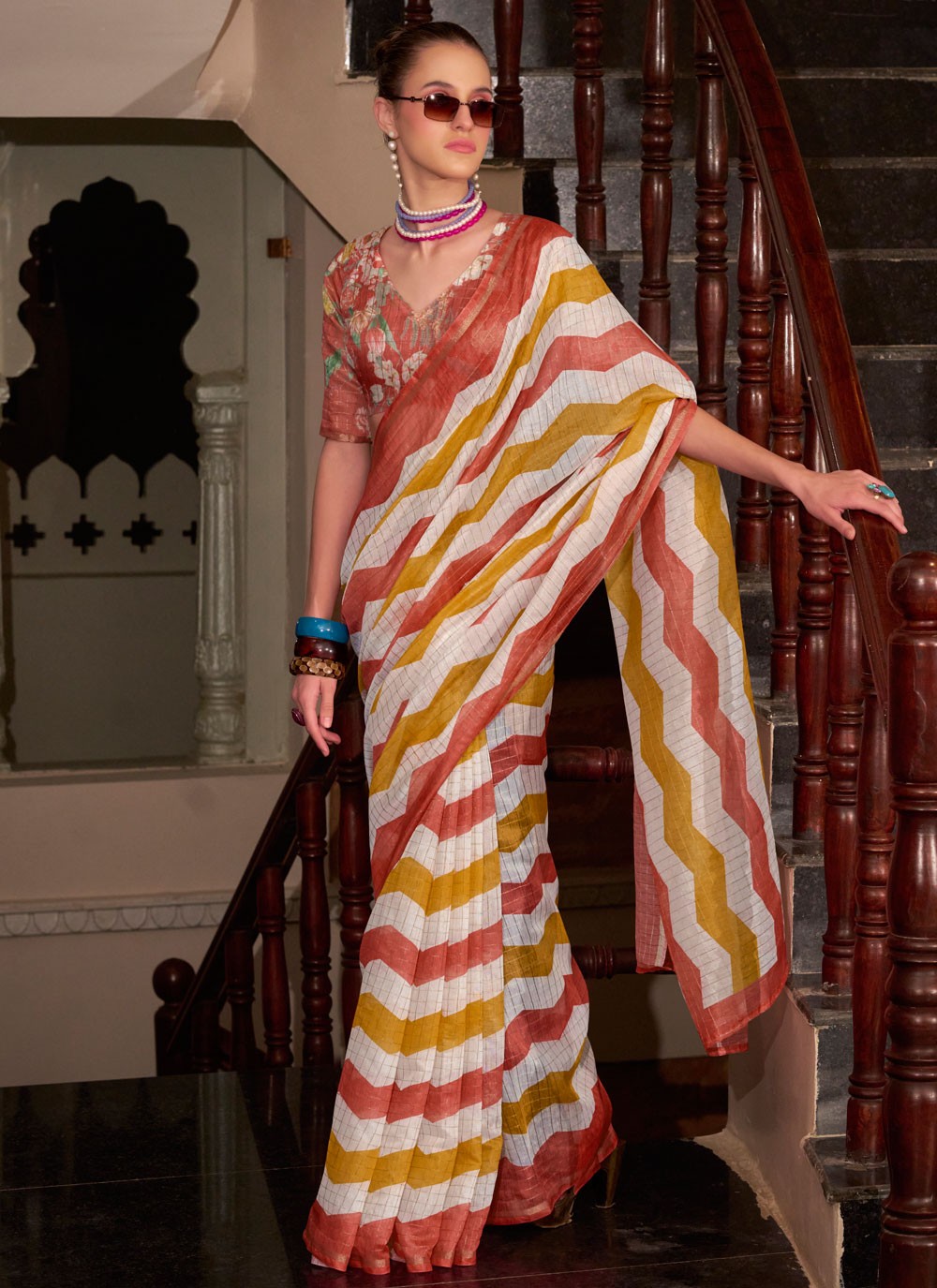 Strips Cotton Silk Rust Saree S14780