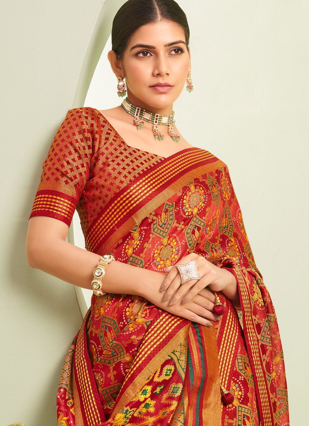Classic Saree Paisley Printed Rust Georgette S12790