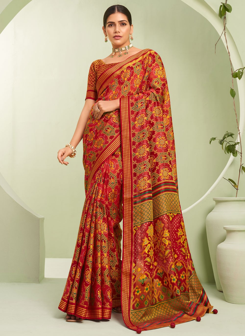 Classic Saree Paisley Printed Rust Georgette Saree S12790