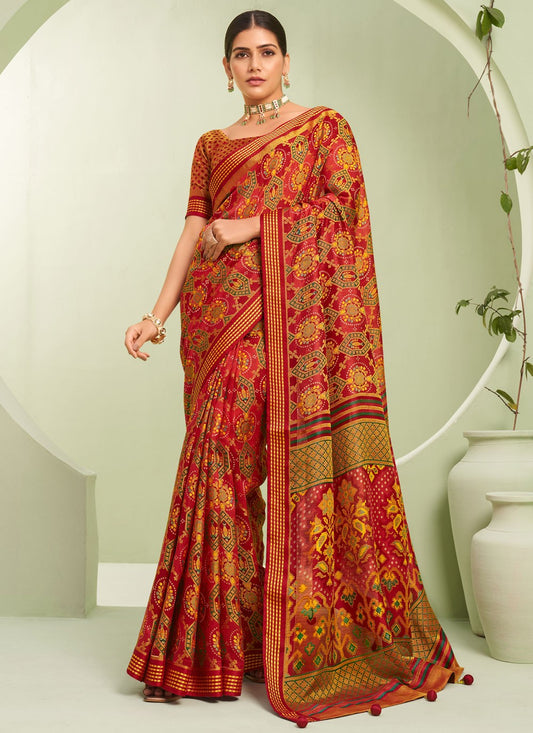 Classic Saree Paisley Printed Rust Georgette Saree S12790