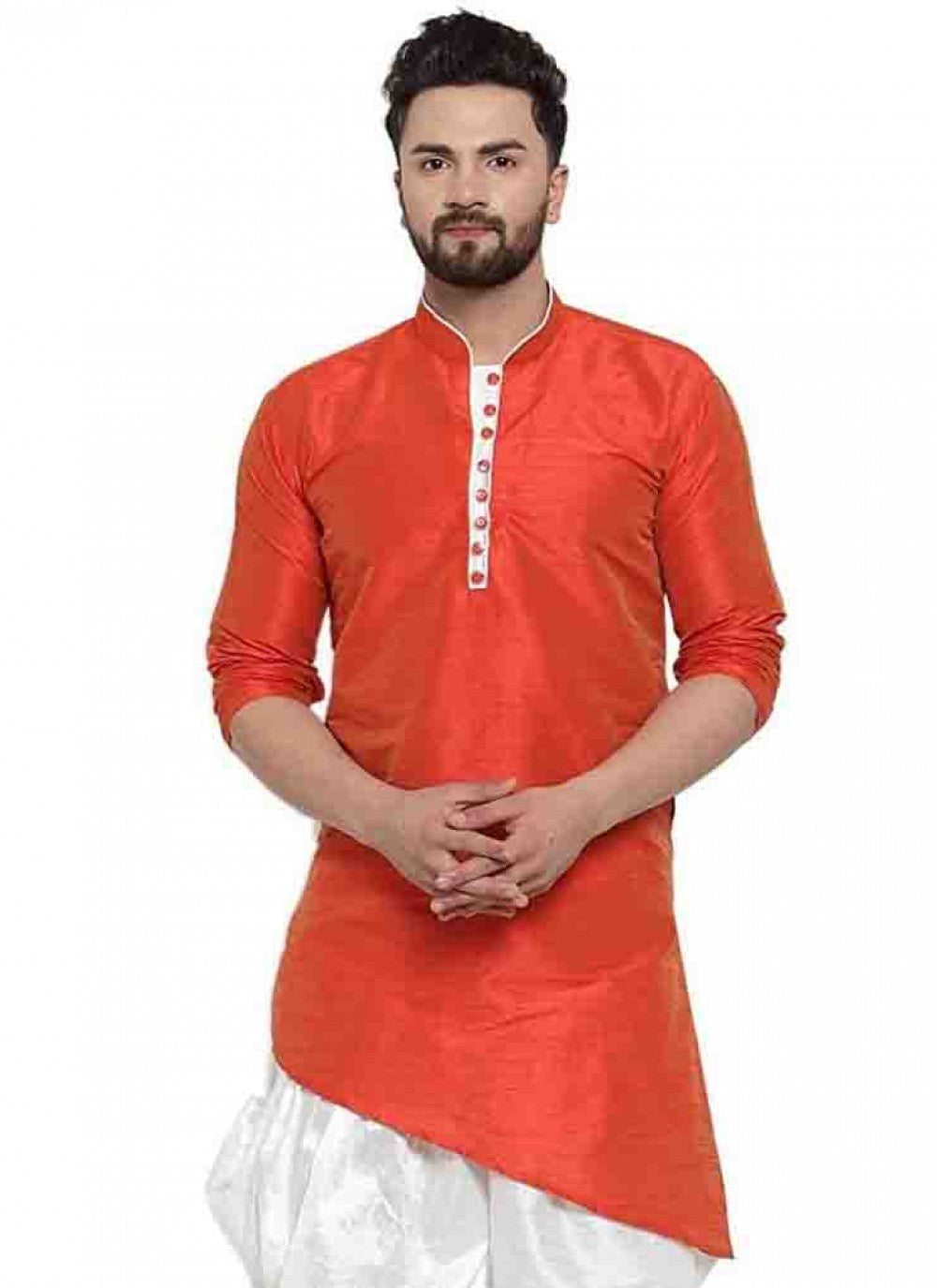 Plain Art Dupion Silk Rust Kurta - M1577