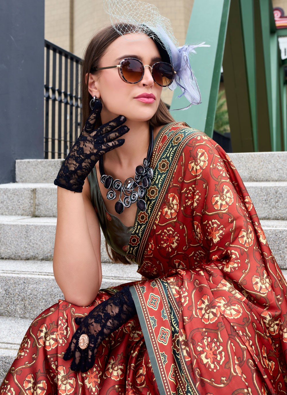 Classic Printed Satin Silk Saree - S8608