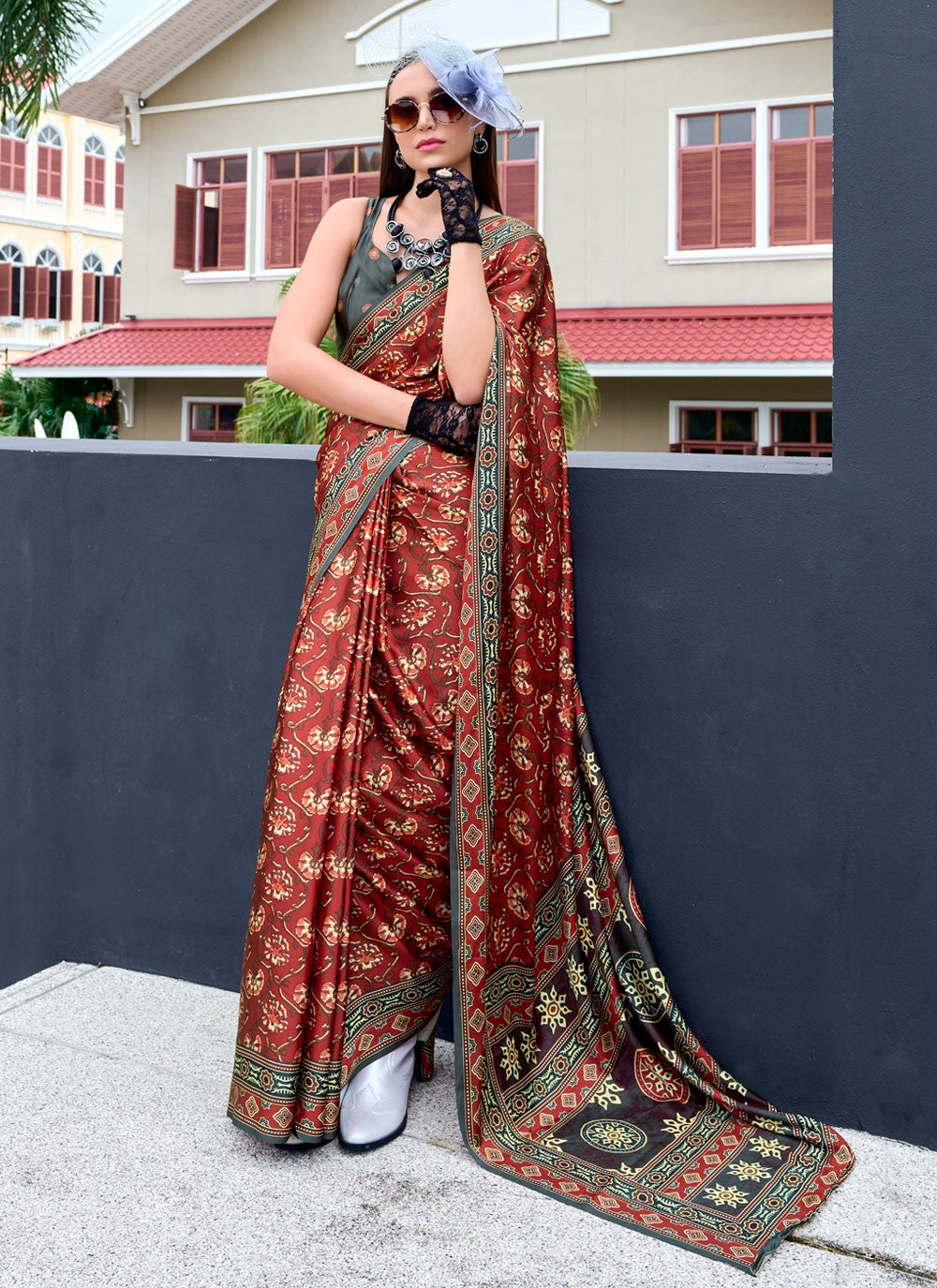 Classic Printed Satin Silk Saree - S8608