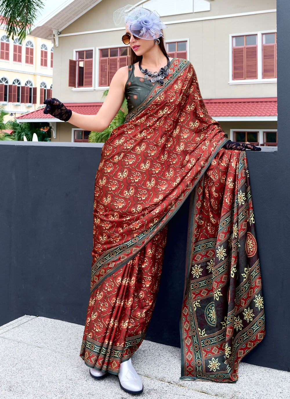 Classic Printed Satin Silk Saree - S8608