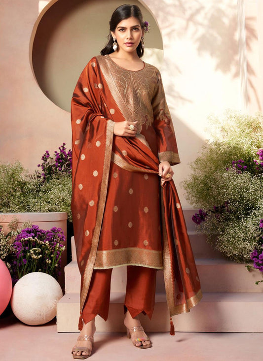 Crystals Silk Rust Salwar Suit T6588