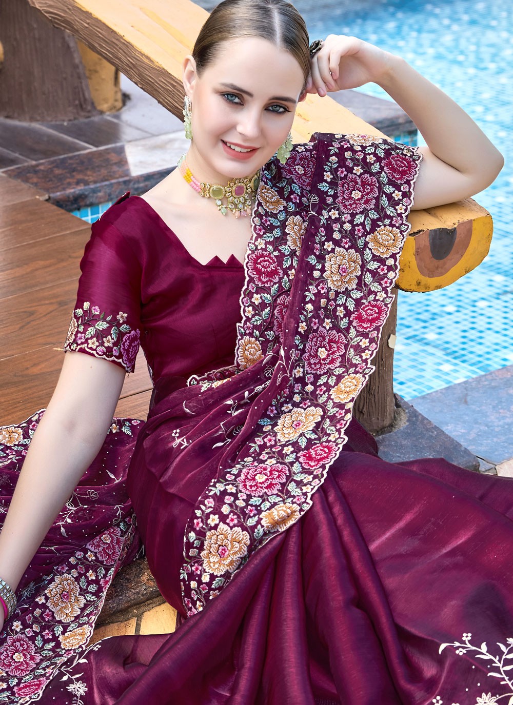 Classic Embroidered Jimmy Chu Saree - S9427