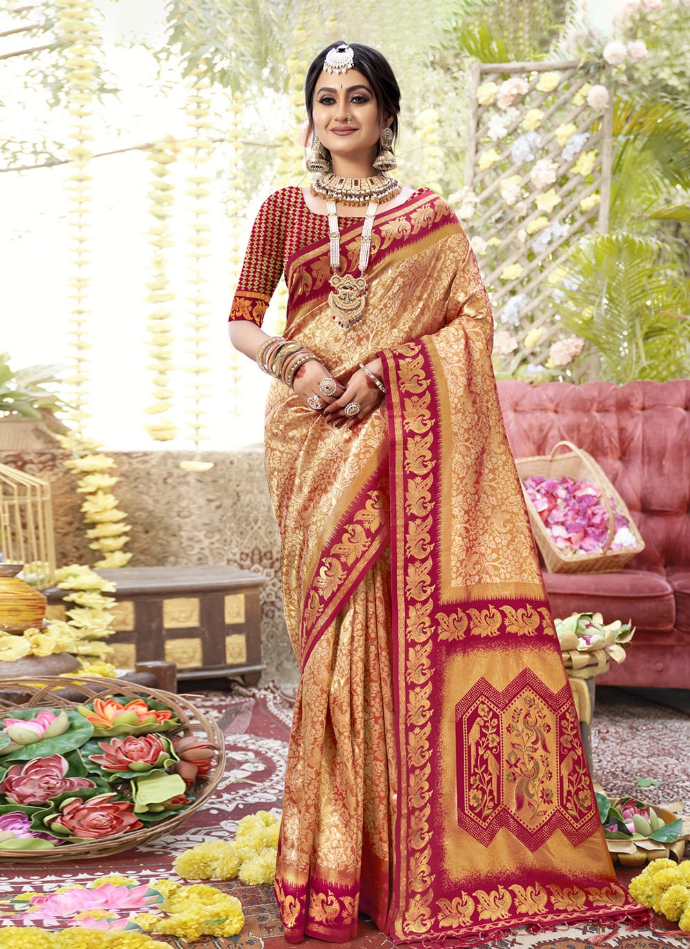 Weaving Zari Silk Rust Saree S14492