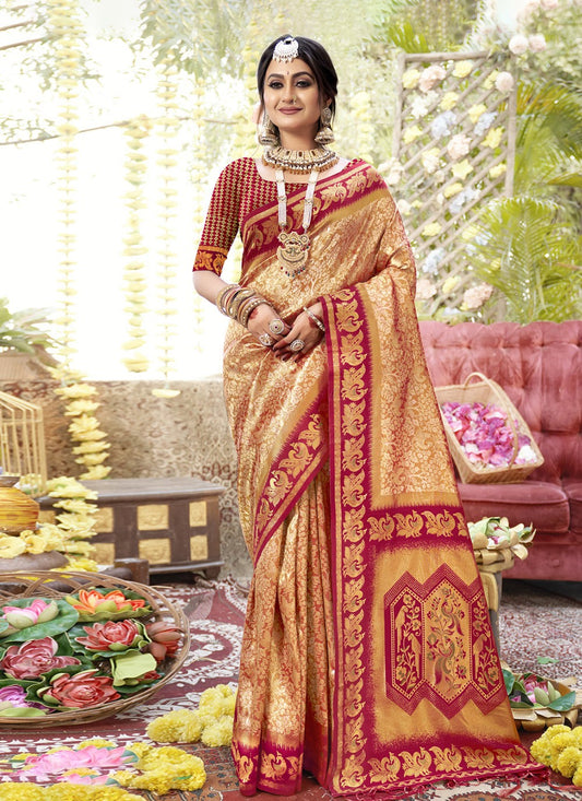 Weaving Zari Silk Rust Saree S14492