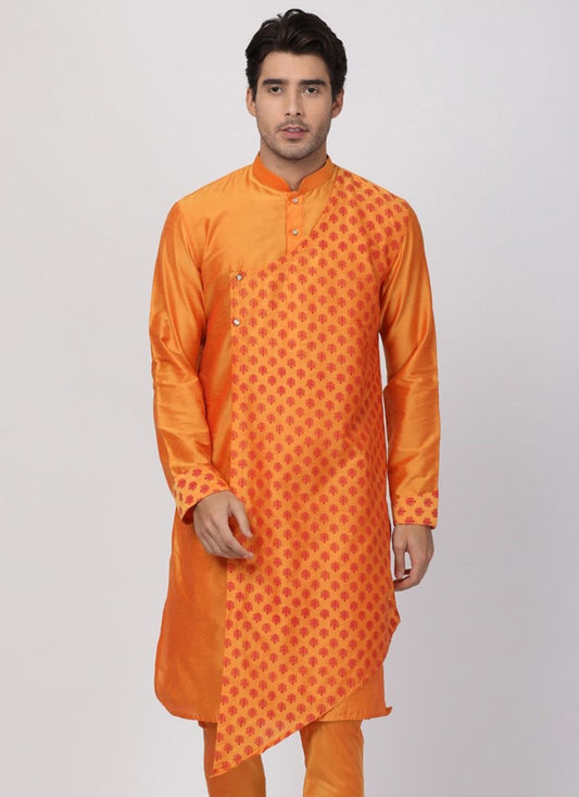 Weaving Zari Dupion Silk Pink Kurta - M2273