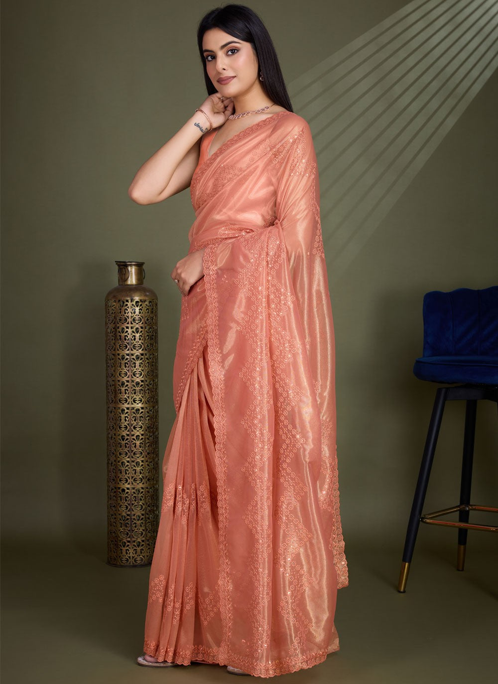 Classic Embroidered Net Saree - S8456