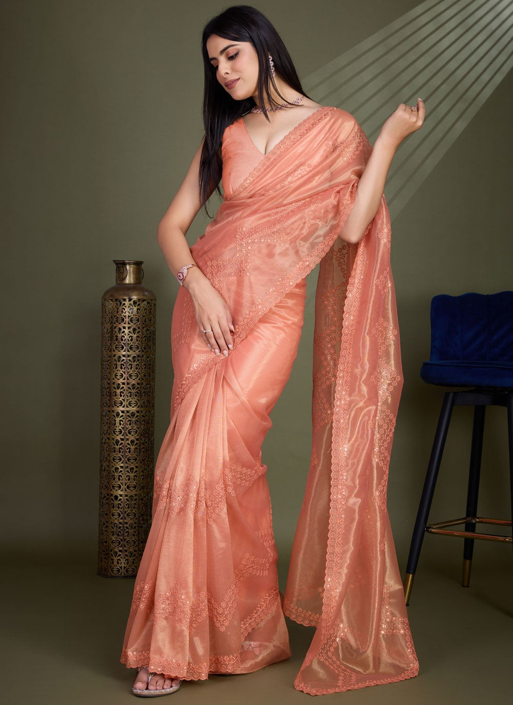 Classic Embroidered Net Saree - S8456
